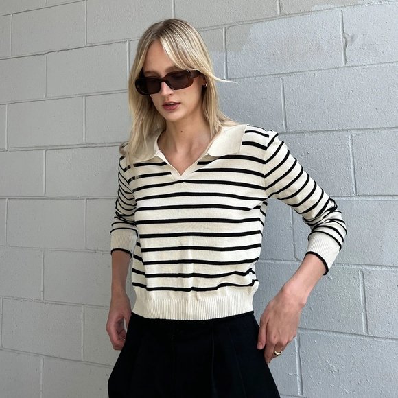 NWT Oak + Fort Striped Collared Sweater - Picture 1 of 11